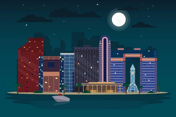 威基基天际线夜景 檀香山插图 — 图库矢量图片