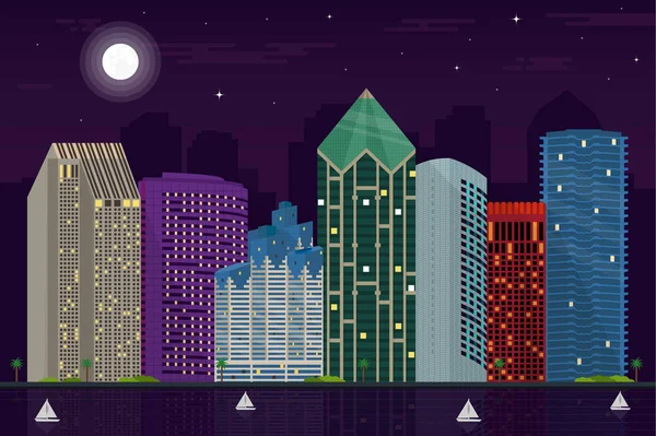 Noite Tempo San Diego Skyline Ilustração —  Vetores de Stock