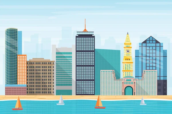 Boston Skyline Met Illustratie Van Charles River — Stockvector