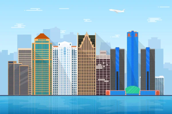 Ilustracja Detroit Stanie Michigan Skyline — Wektor stockowy
