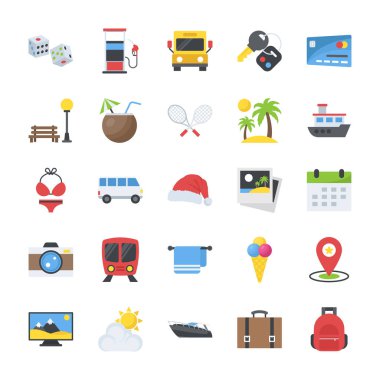 Düz Icons Set seyahat ve tatil 