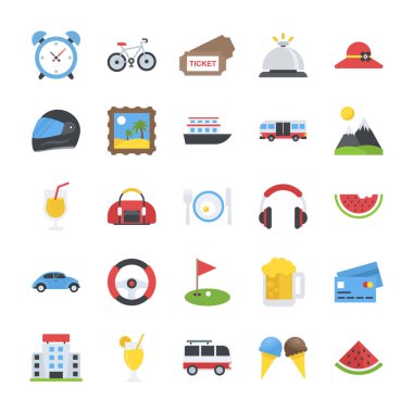 Düz Icons Set seyahat ve yerler