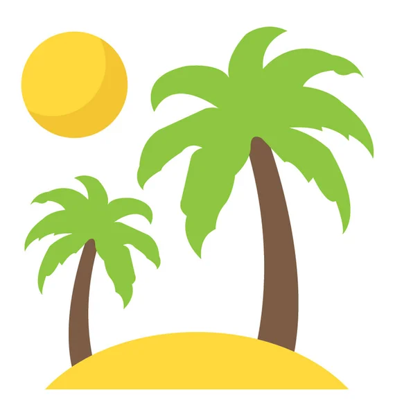 Una Palmera Icono Plano Isla — Vector de stock