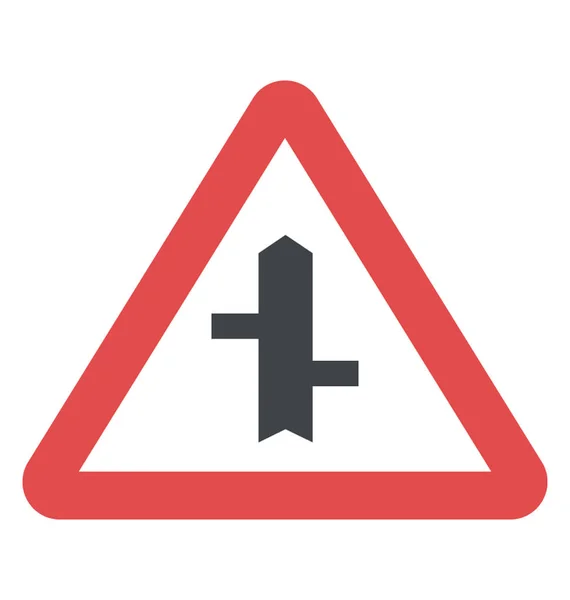 Dreieckiges Verkehrszeichen Der Gestaffelten Kreuzung — Stockvektor