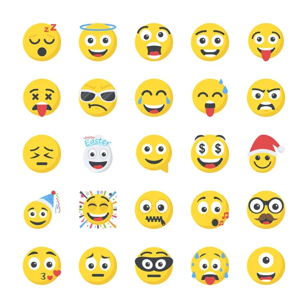 Set Iconos Planos Smiley — Vector de stock