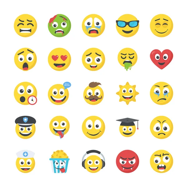 Iconos Planos Emoticonos — Vector de stock