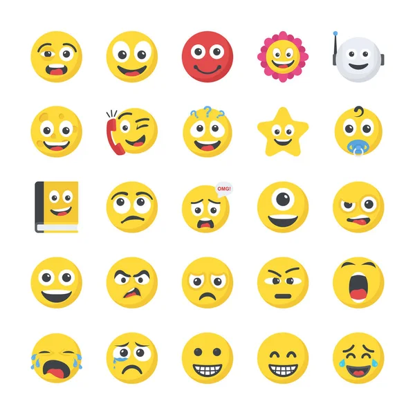 Smileys Flache Vektorsymbole — Stockvektor