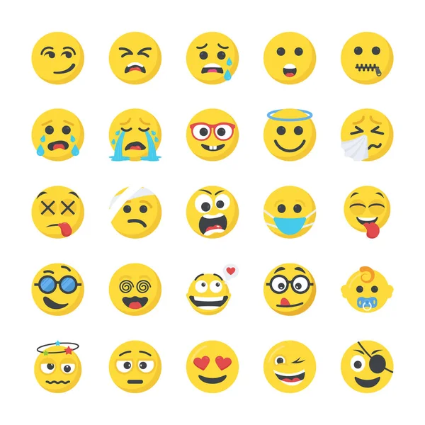 Set Iconos Planos Smiley — Vector de stock