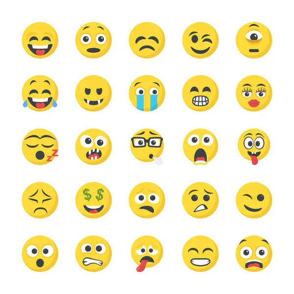Icônes Plates Smileys — Image vectorielle