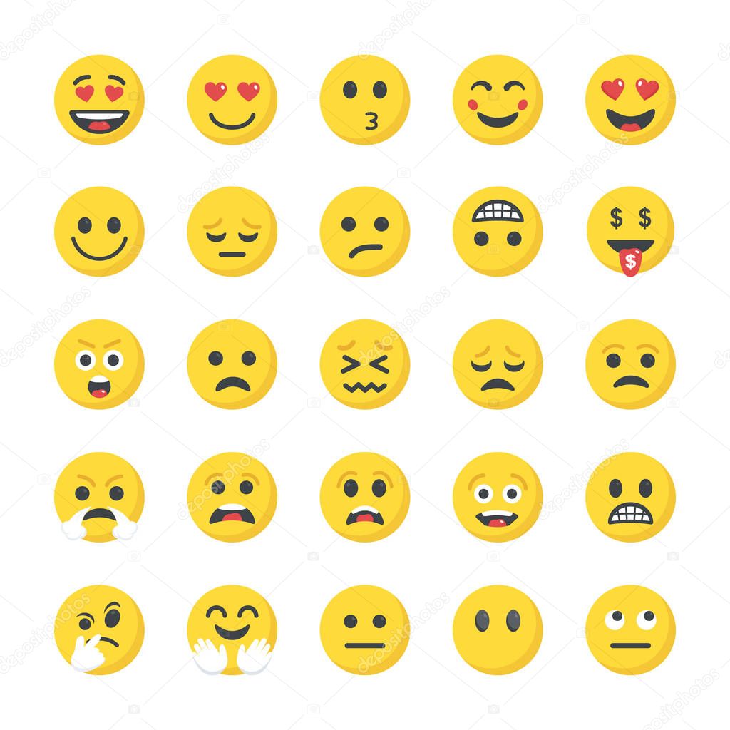 Flat Icons Pack of Smileys