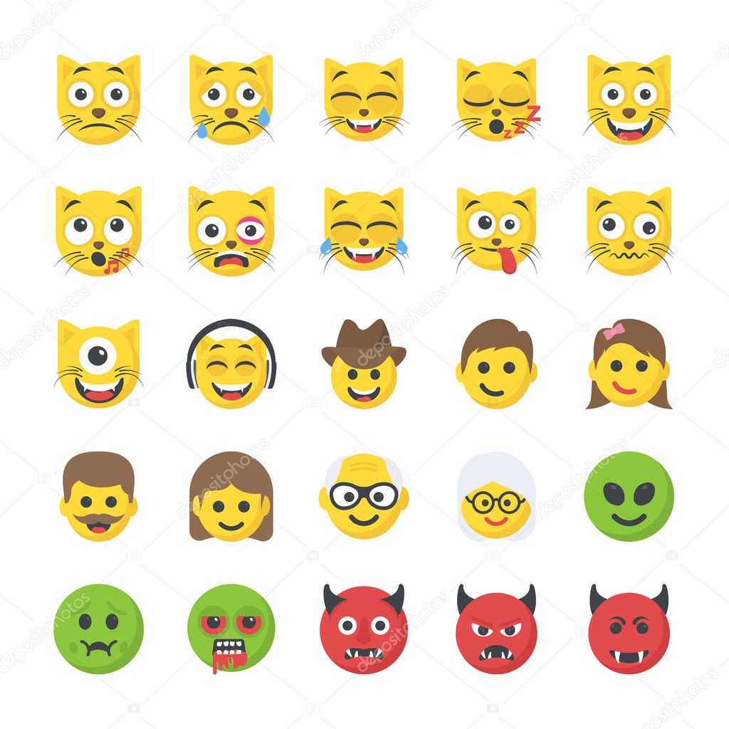 Flat Icons Set of Smileys