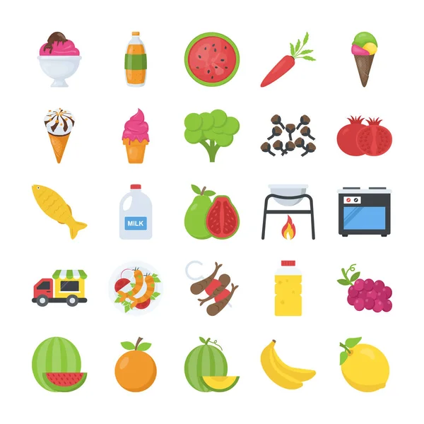 Conjunto Iconos Alimentos Bebidas — Vector de stock