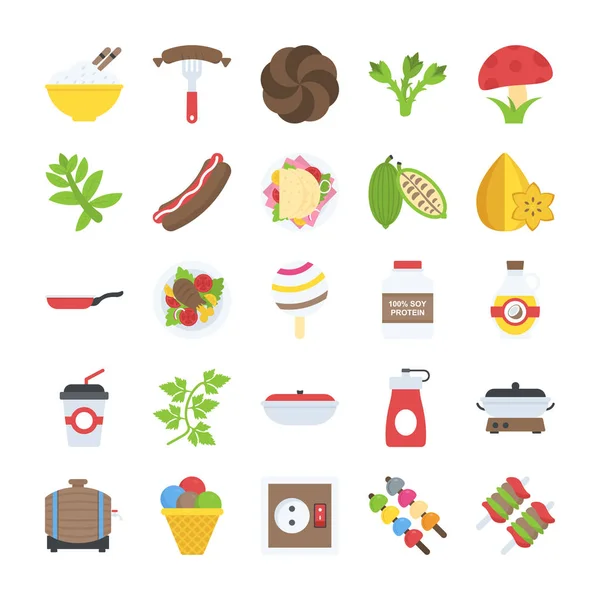 Set Iconos Alimentos Bebidas Diseño Plano — Vector de stock