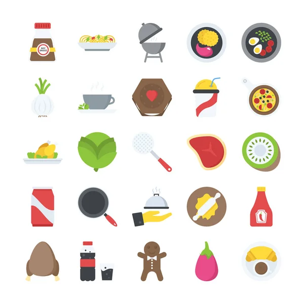 Iconos Planos Alimentos Bebidas — Vector de stock