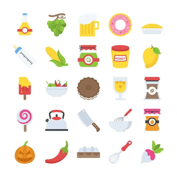 Iconos Planos Paquete Alimentos Bebidas — Vector de stock