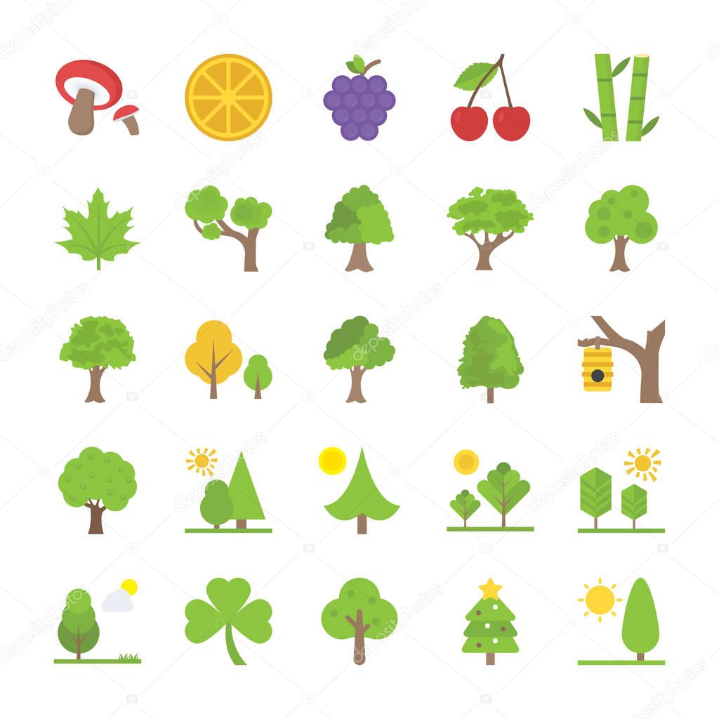 Collection of Fruits, Trees and Landscapes Flat Vectors