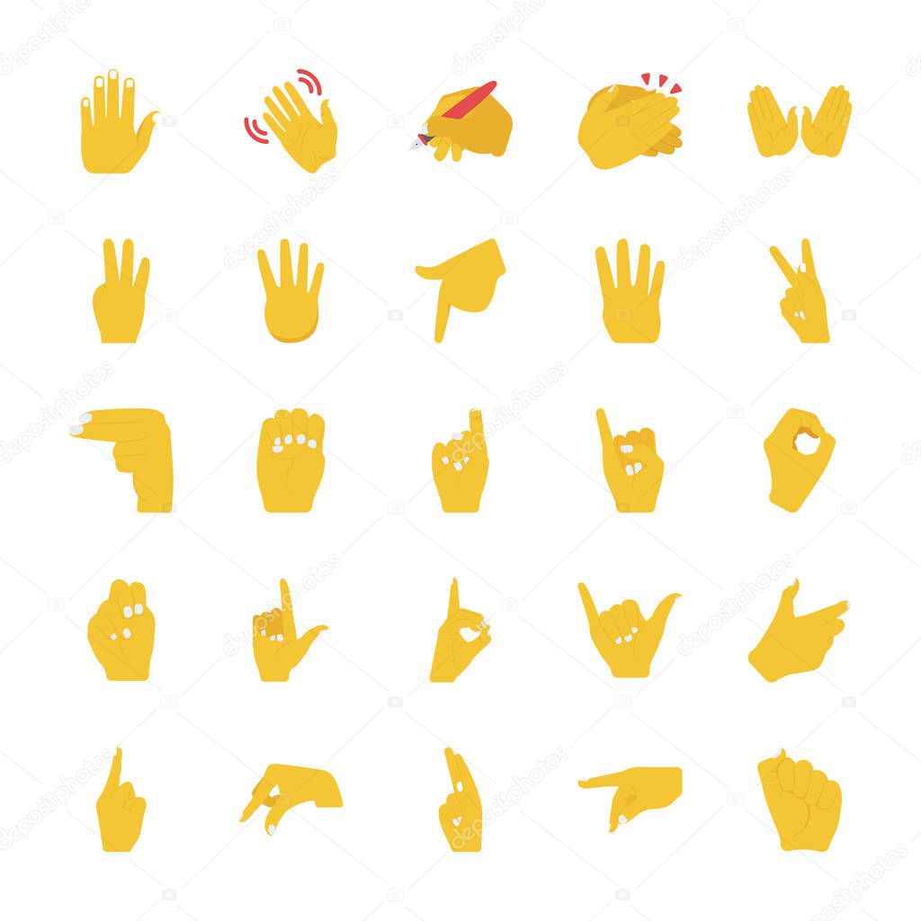 Flat Icon Set of Hand Gestures