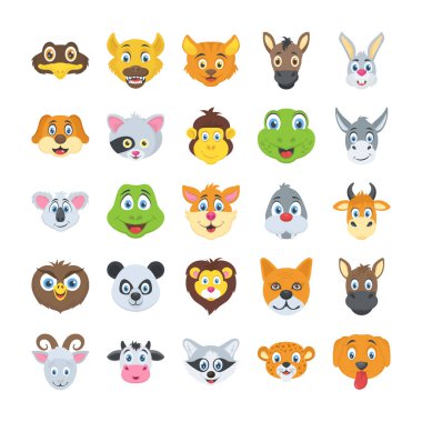 Düz Vector Icons Set yabani hayvanlar ve bitkiler hayvanların