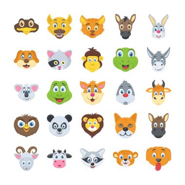 Flat Vector Icons Set of Wildlife Animals clipart