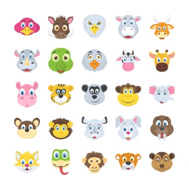 İç hatlarda ve hayvanlar düz vektörel çizimler paketi 