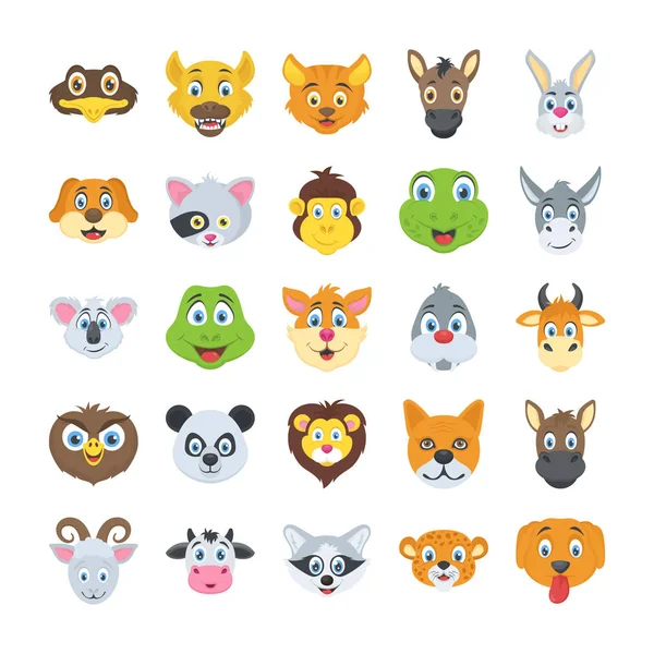Düz Vector Icons Set Yabani Hayvanlar Bitkiler Hayvanların — Stok Vektör
