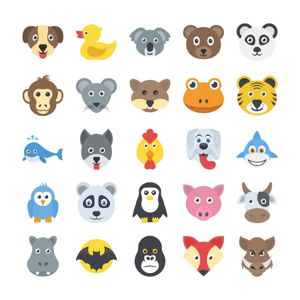 Animales Iconos Vectores Planos — Vector de stock