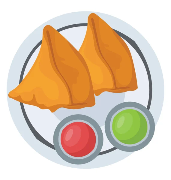 Pausa Merienda Hora Del Llamada Samosas Con Dos Salsas — Vector de stock