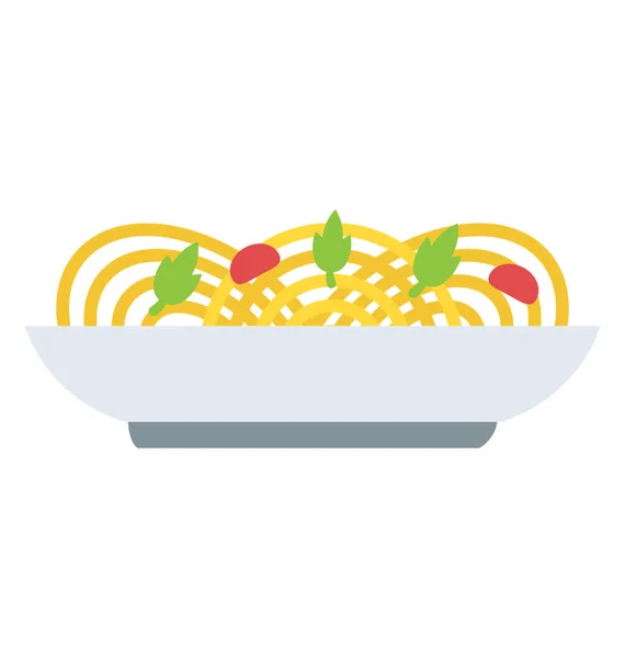 Noodles Ρυζιού Ένα Πιάτο Διακοσμημένο Πολύχρωμα Βρώσιμα Αντικείμενα — Διανυσματικό Αρχείο
