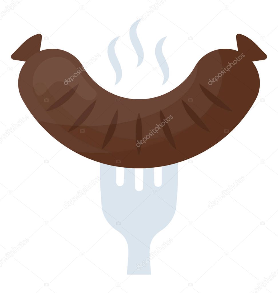 A bar b q sausage on a fork