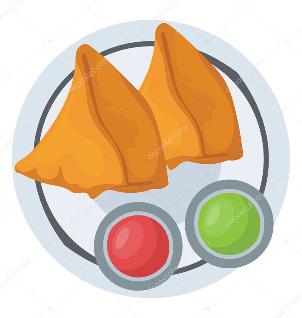 Break or tea time snack called samosas with two sauces