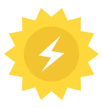 Sun'ın lightbolt simgeleyen güneş enerjisi güç simgesi düz