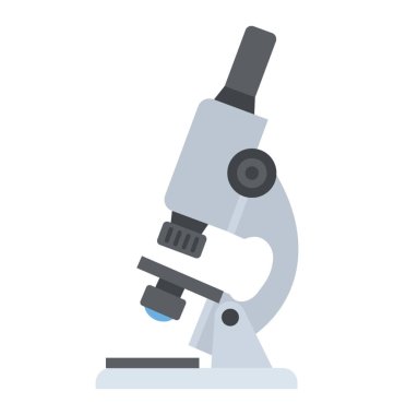 Mikroskop simgesinin düz tasarımı, laboratuvar araştırması 