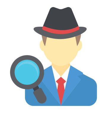 Dedektif büyüteç ile düz simgesi tasarım 