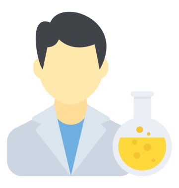 Adam bilim adamı kimyasal şişesi ile