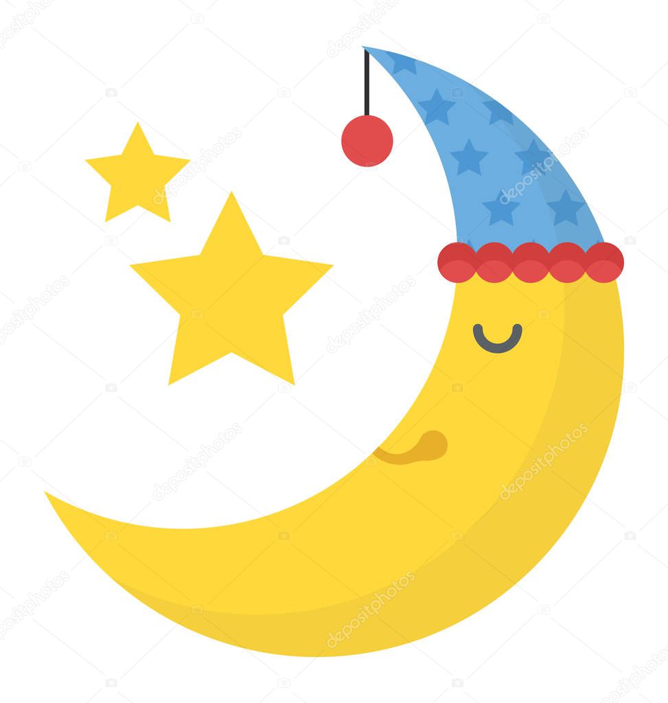 Moon wearing party hat in a pleasant mood with stars