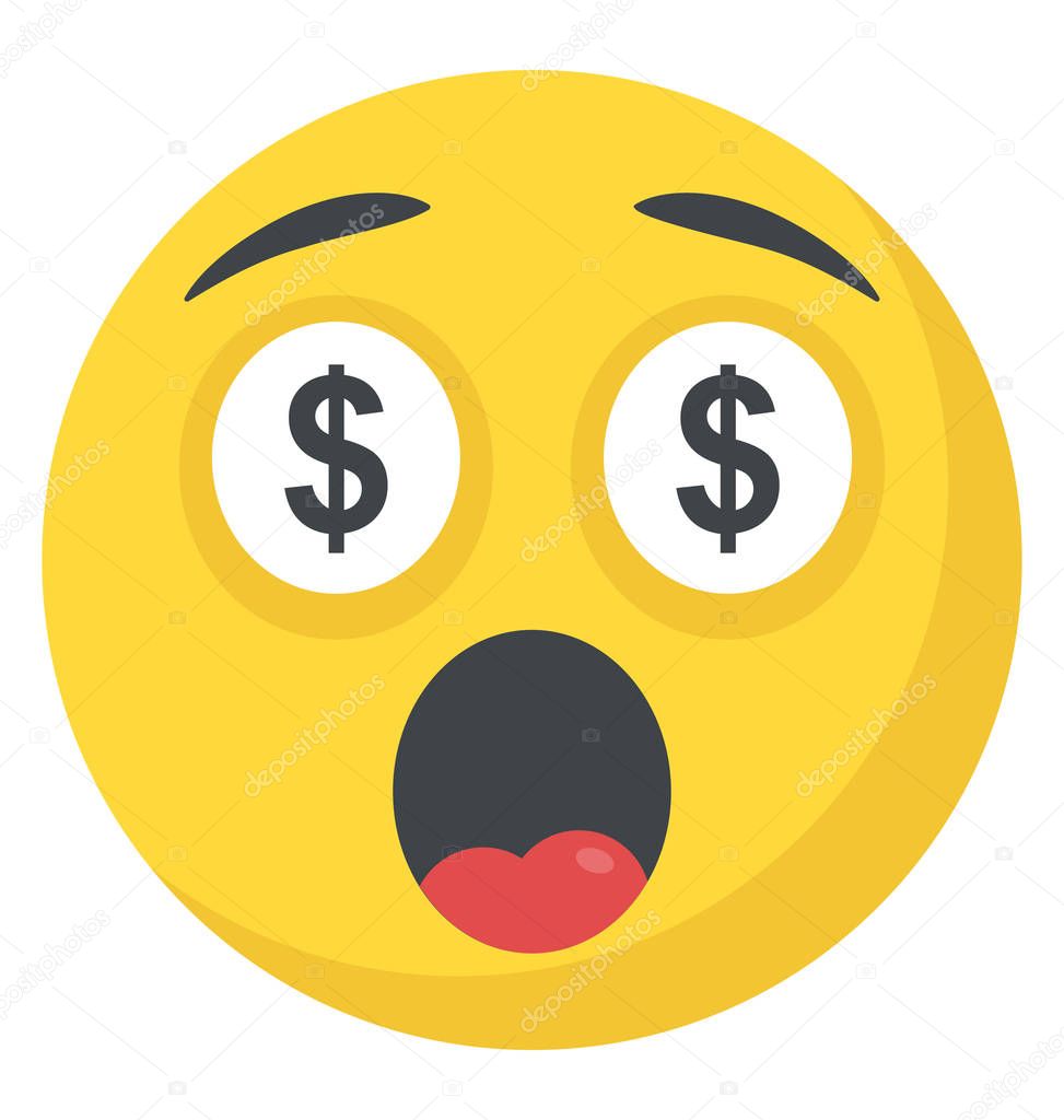 An Emoji with dollar eyes showing greed 