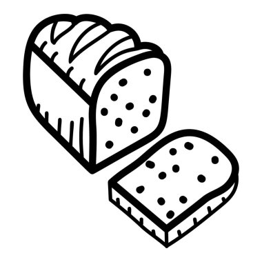 Beyaz arka planda izole edilmiş dilimlenmiş ekmek, tost çizimi. 