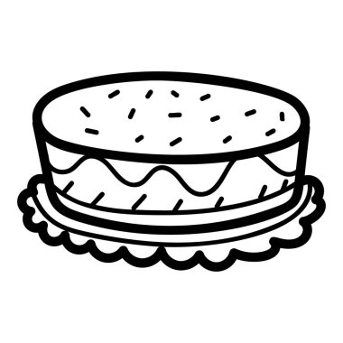 El çizimi doğum günü pastası ikonu, kutlama için tatlı tabağı ve tatlı. 