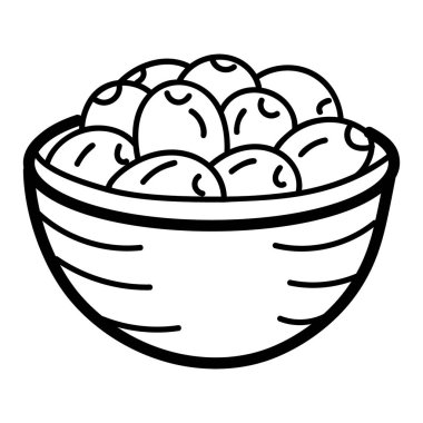 El yapımı zeytin kasesi, modaya uygun çizim tarzı gıda ürünü. 