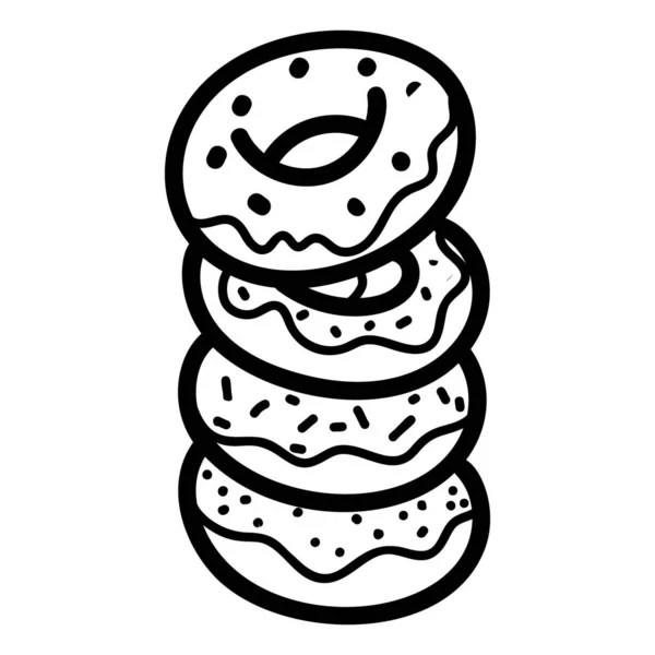 Doce Pilha Donuts Com Polvilhas Estilo Moderno Desenhado Mão — Vetor de Stock