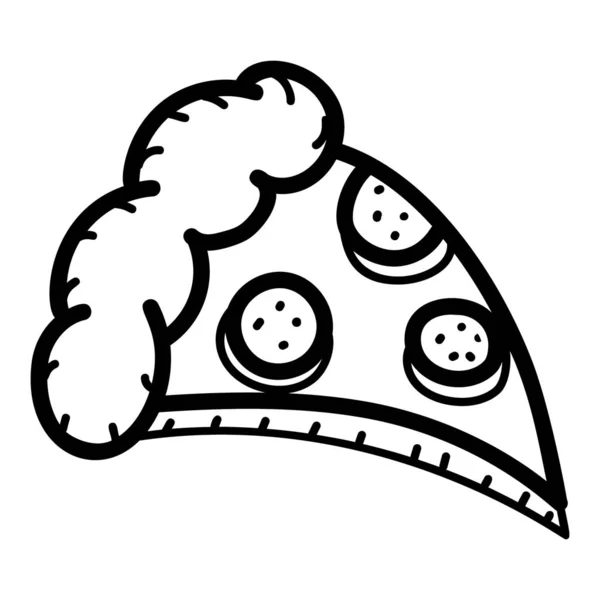 Шматочок Піци Має Грибний Топінг Стилі Намальованому Вручну Піктограма Рухів — стоковий вектор