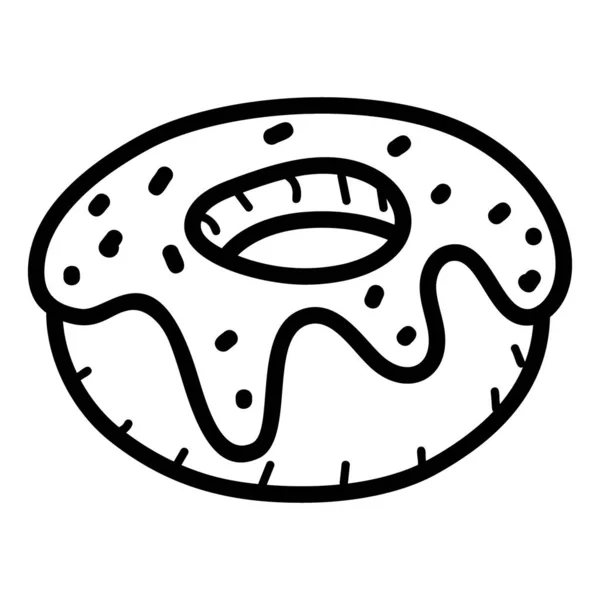 Doux Beignet Avec Saupoudrer Icône Dessinée Main Nourriture Boulangerie — Image vectorielle