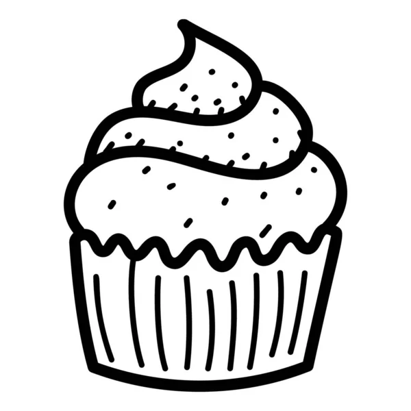 Pequeño Pastel Servir Para Una Persona Vector Cupcake Dibujado Mano — Vector de stock