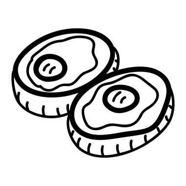 Beyaz arka planda izole edilmiş yumurta dilimlenmiş ekmek, kahvaltı çizimi. 