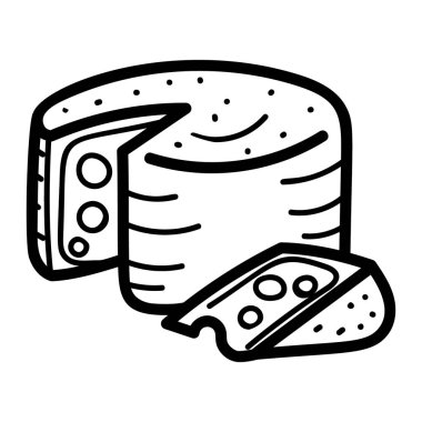 El çizimi doğum günü pastası ikonu, kutlama için tatlı tabağı ve tatlı. 