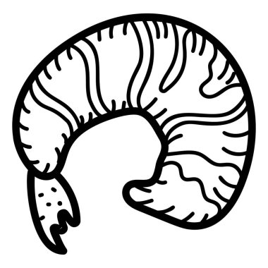 El yapımı deniz ürünleri, beyaz arka planda izole edilmiş karides simgesi  