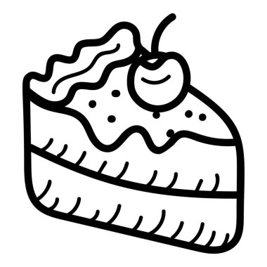 Pasta dilimi çizim simgesi, süsleme için üzerinde kiraz olan pasta parçası. 