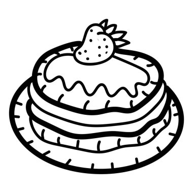 El çizimi doğum günü pastası ikonu, kutlama için tatlı tabağı ve tatlı. 