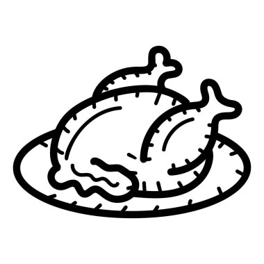 Servis tepsisinde tam kızartılmış tavuk, yemek uygulaması ve web siteleri için kabataslak simge. 