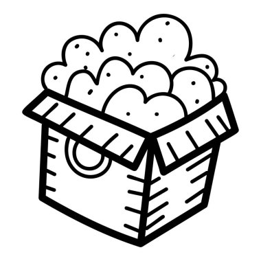 Paket servisi için fast food içeren tek kullanımlık yiyecek kutusu, modaya uygun el çizimi vektör 